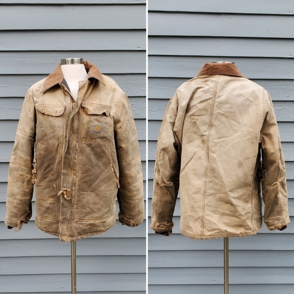 Carhartt Other - Vintage 90s y2k Carhartt Distressed Thrashed Tan Brown Canvas Work-Utility Coat